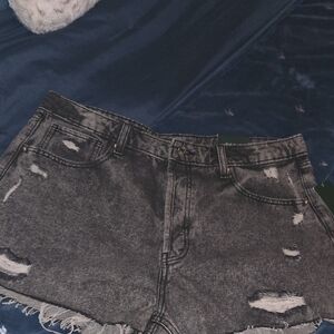 Distressed Black Denim Shorts